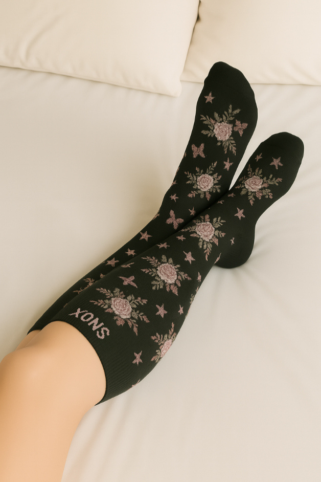 Flowers Black Compression Socks