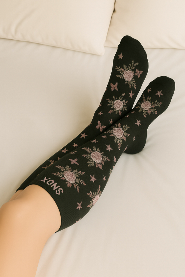 Flowers Black Compression Socks