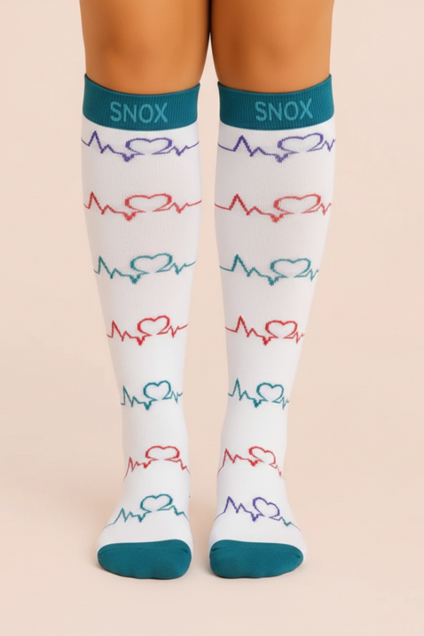 Heartbeat White Compression Socks