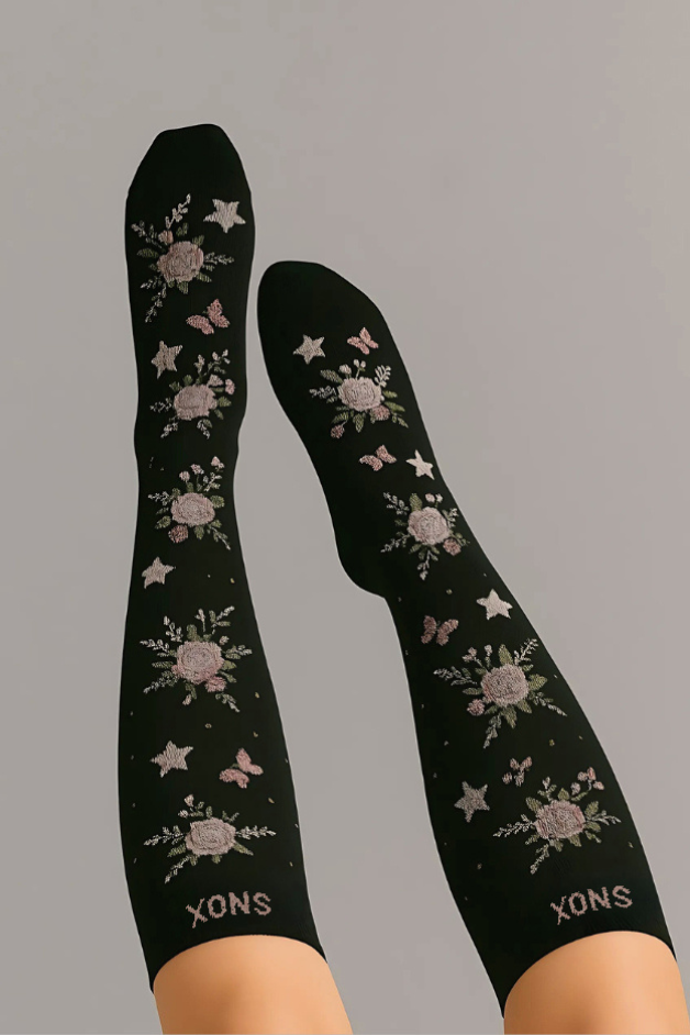 Flowers Black Compression Socks