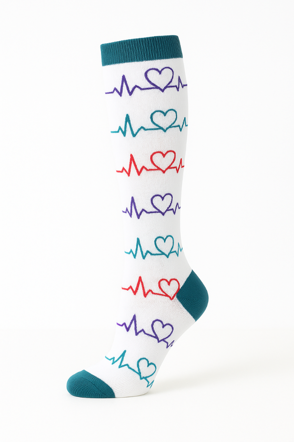Heartbeat White Compression Socks