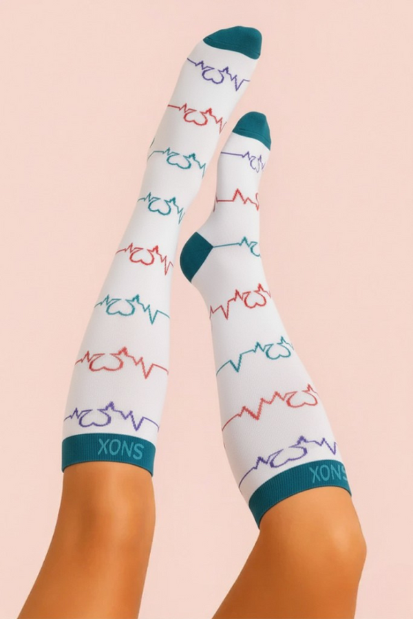 Heartbeat White Compression Socks