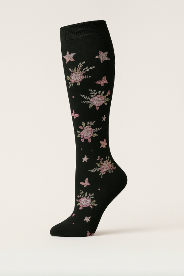 Flowers Black Compression Socks