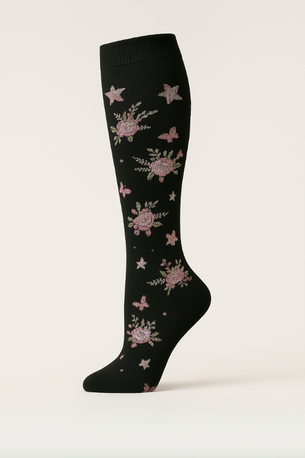 Flowers Black Compression Socks