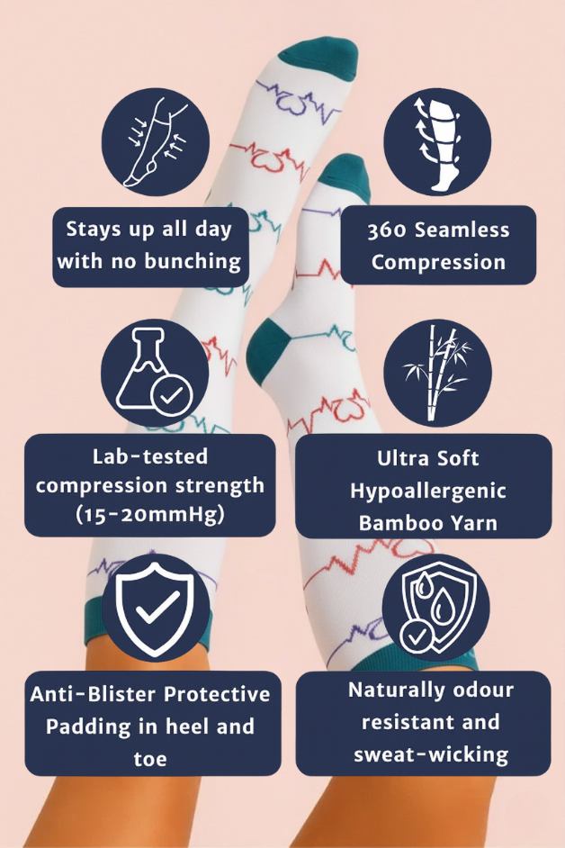 Heartbeat White Compression Socks