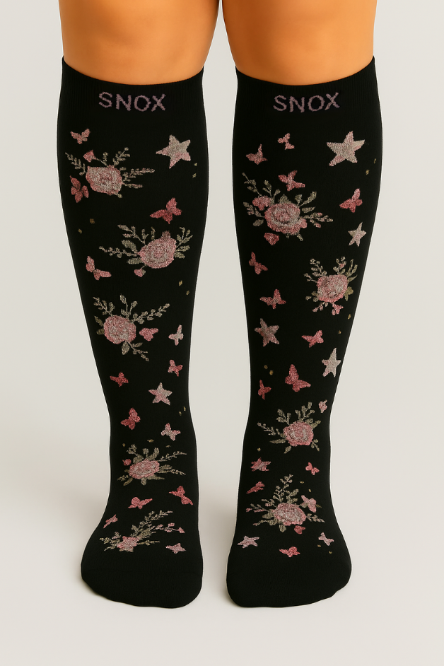 Flowers Black Compression Socks