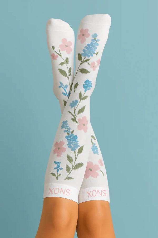 Flowers White Compression Socks