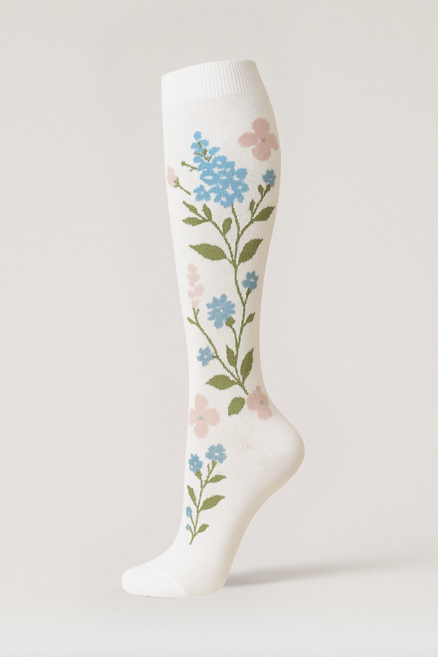 Flowers White Compression Socks