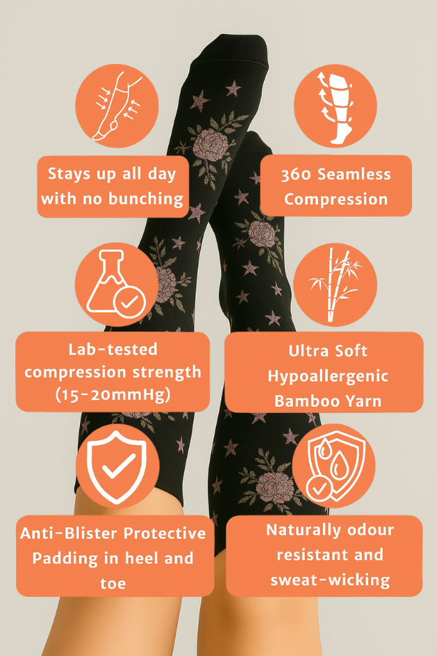 Flowers Black Compression Socks