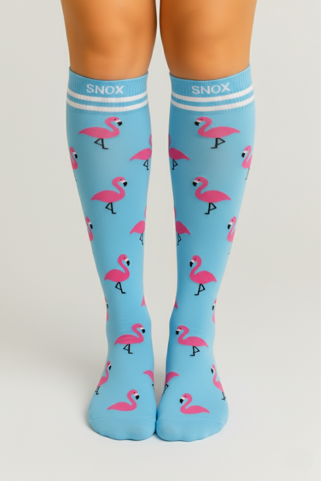 Chaussettes de compression bleu flamant rose