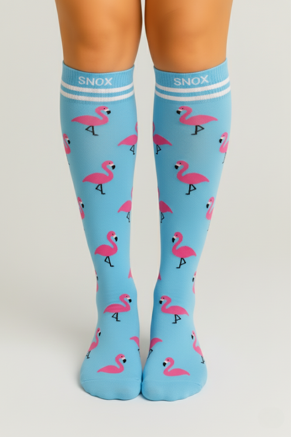 Chaussettes de compression bleu flamant rose