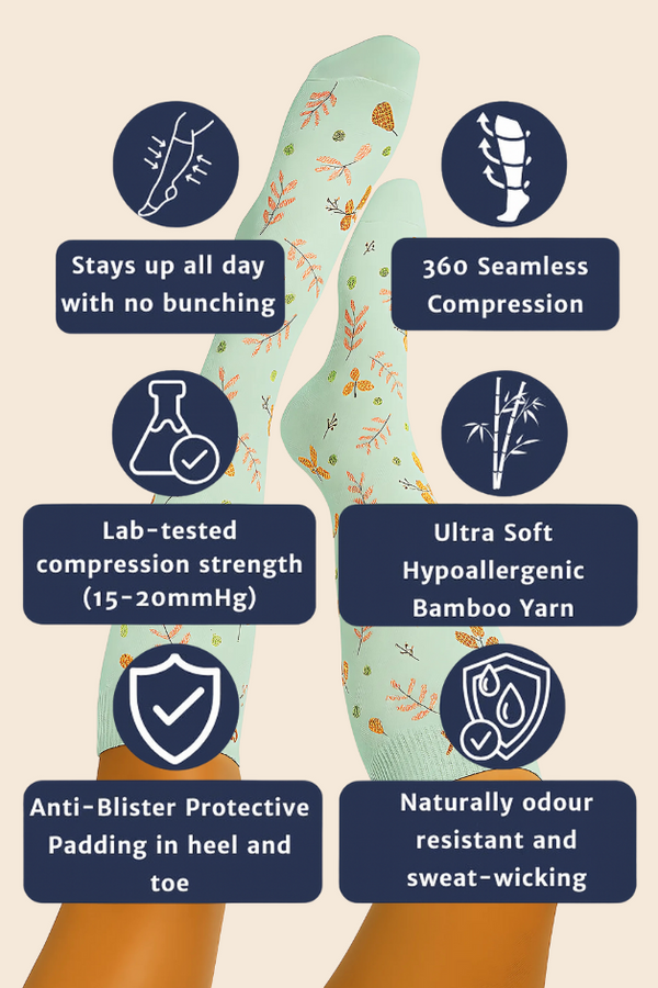 Leaves Mint Compression Socks