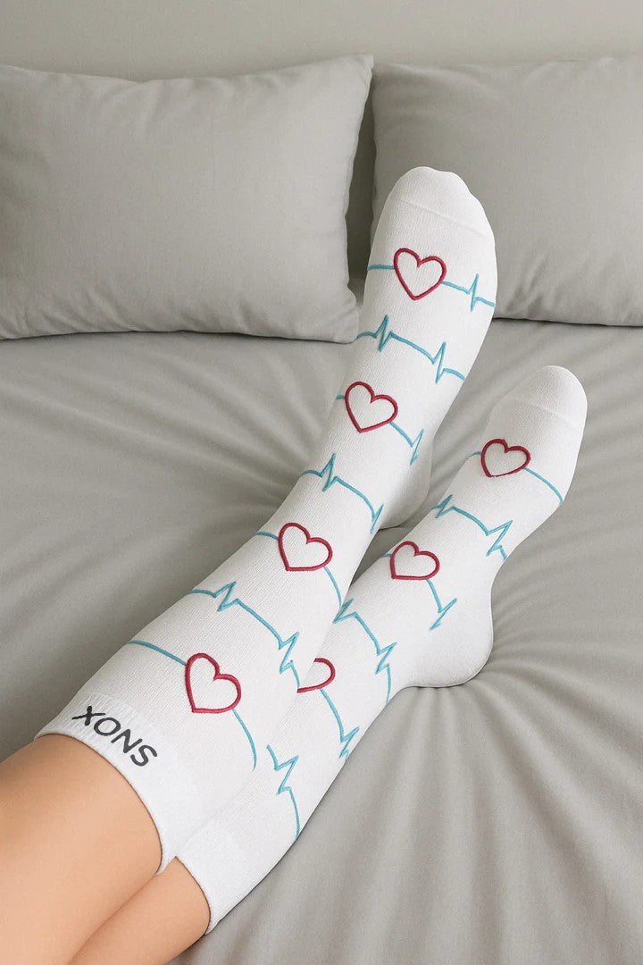 Heartbeat White Compression Socks
