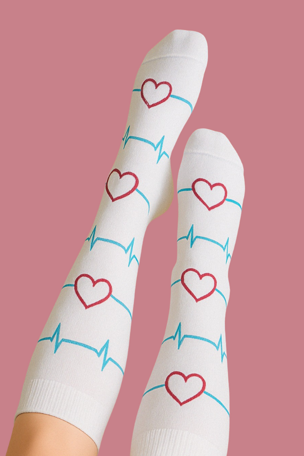 Heartbeat White Compression Socks