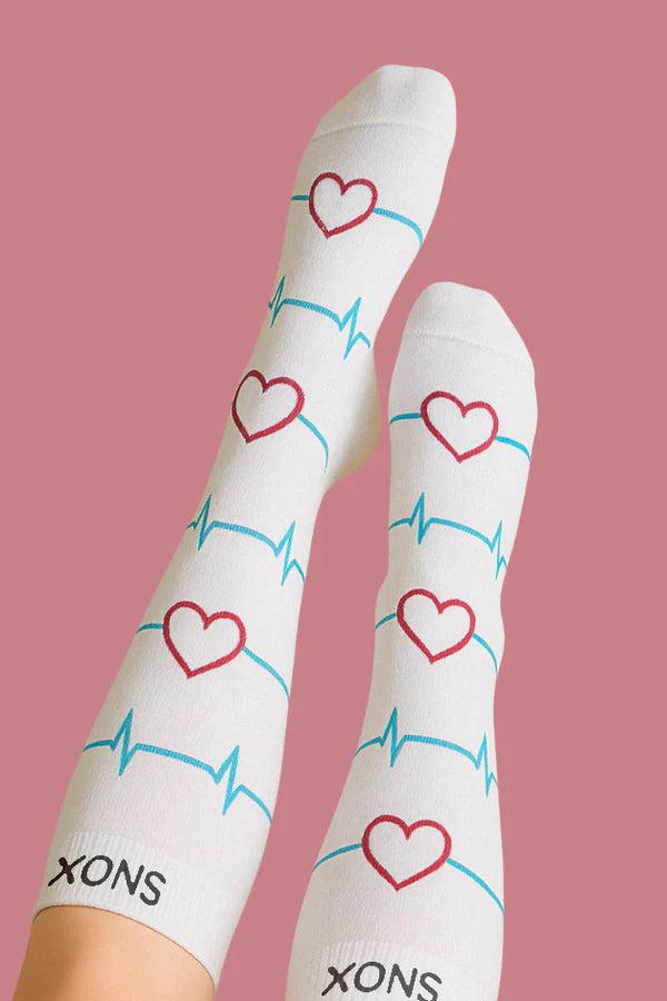Heartbeat White Compression Socks