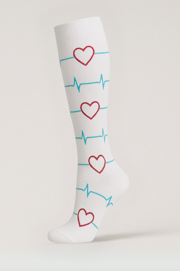 Heartbeat White Compression Socks