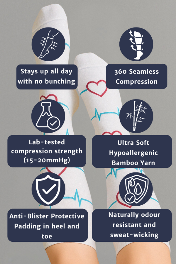 Heartbeat White Compression Socks