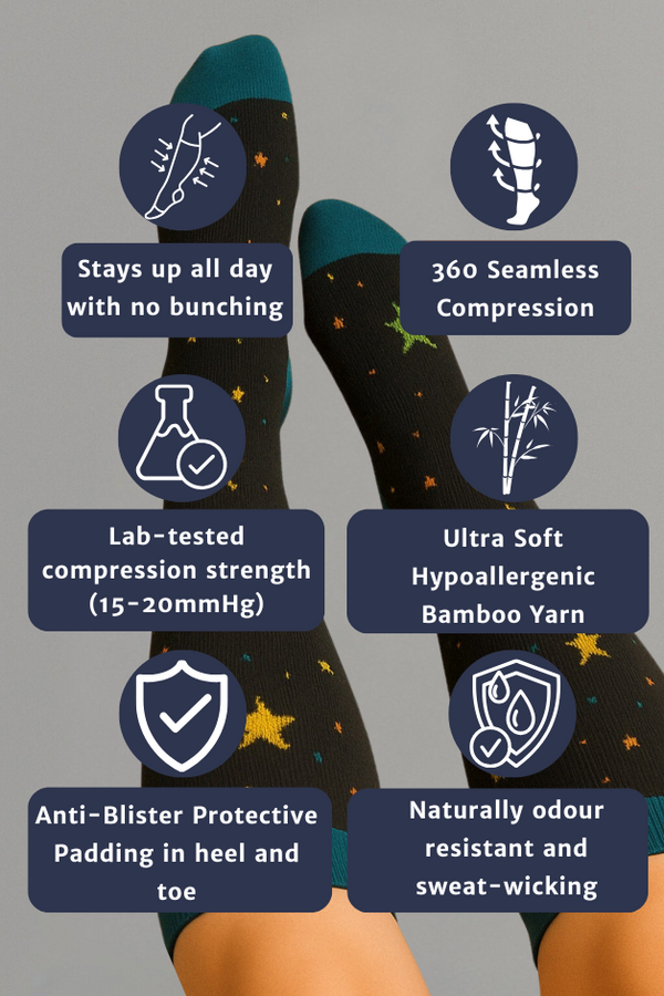 Stars Black/Blue Compression Socks