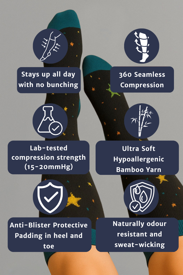 Stars Black/Blue Compression Socks
