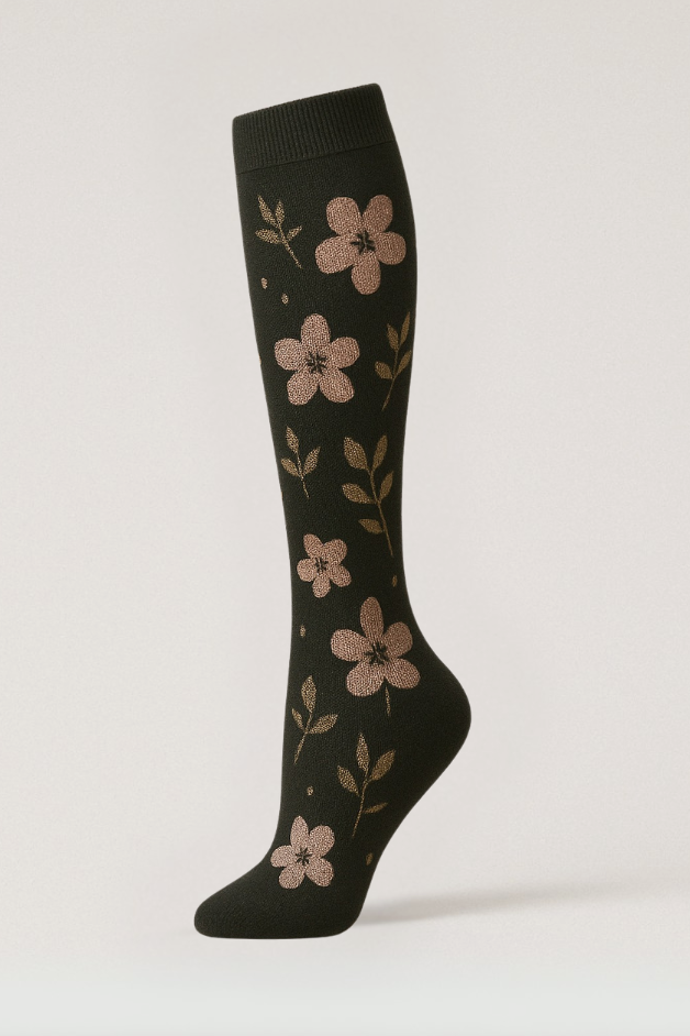 Flowers Black Compression Socks