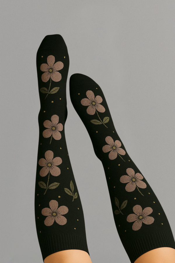 Flowers Black Compression Socks