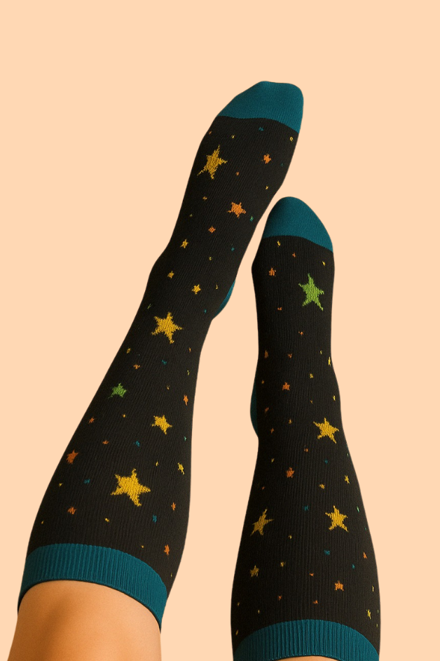 Stars Black/Blue Compression Socks