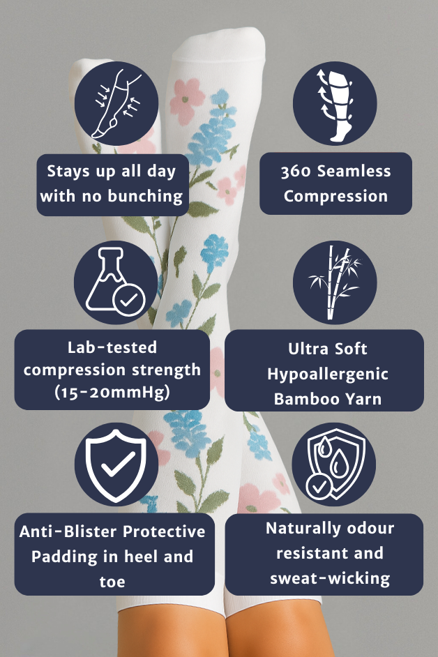 Flowers White Compression Socks