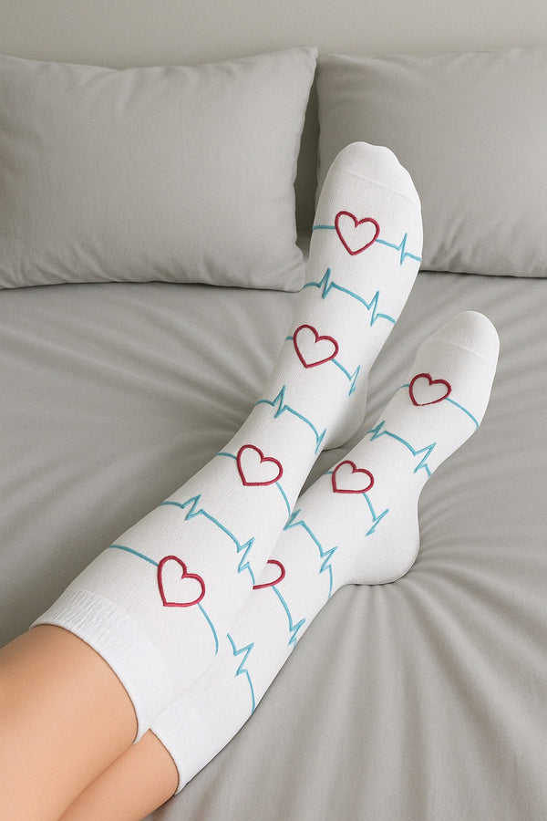 Heartbeat White Compression Socks