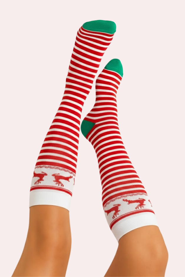 Reindeer Holiday Red Compression Socks