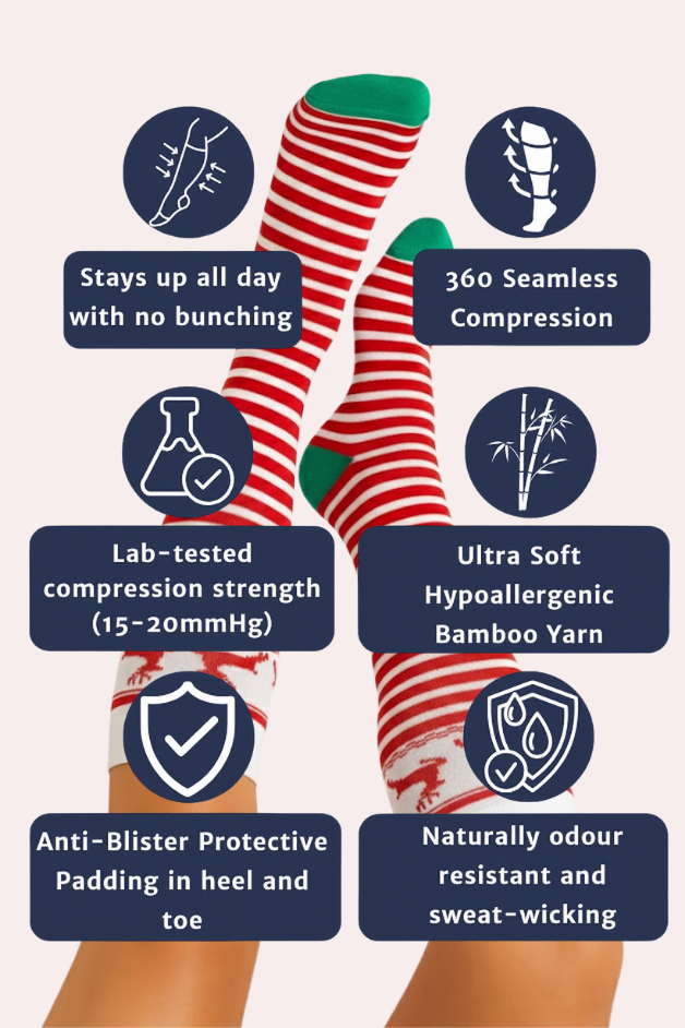 Reindeer Holiday Red Compression Socks