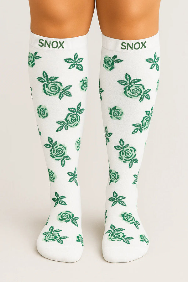 Roses Green Compression Socks