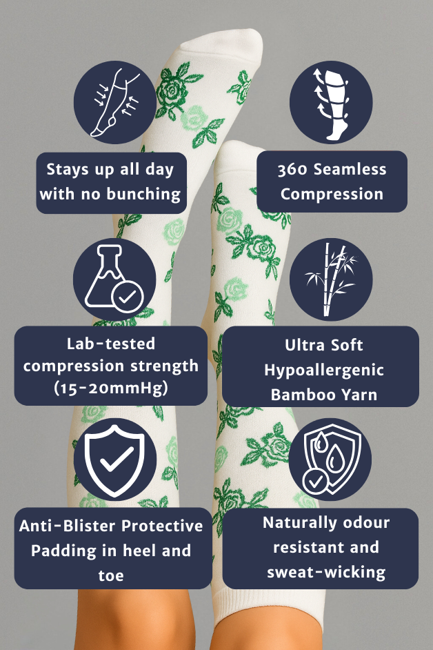 Roses Green Compression Socks