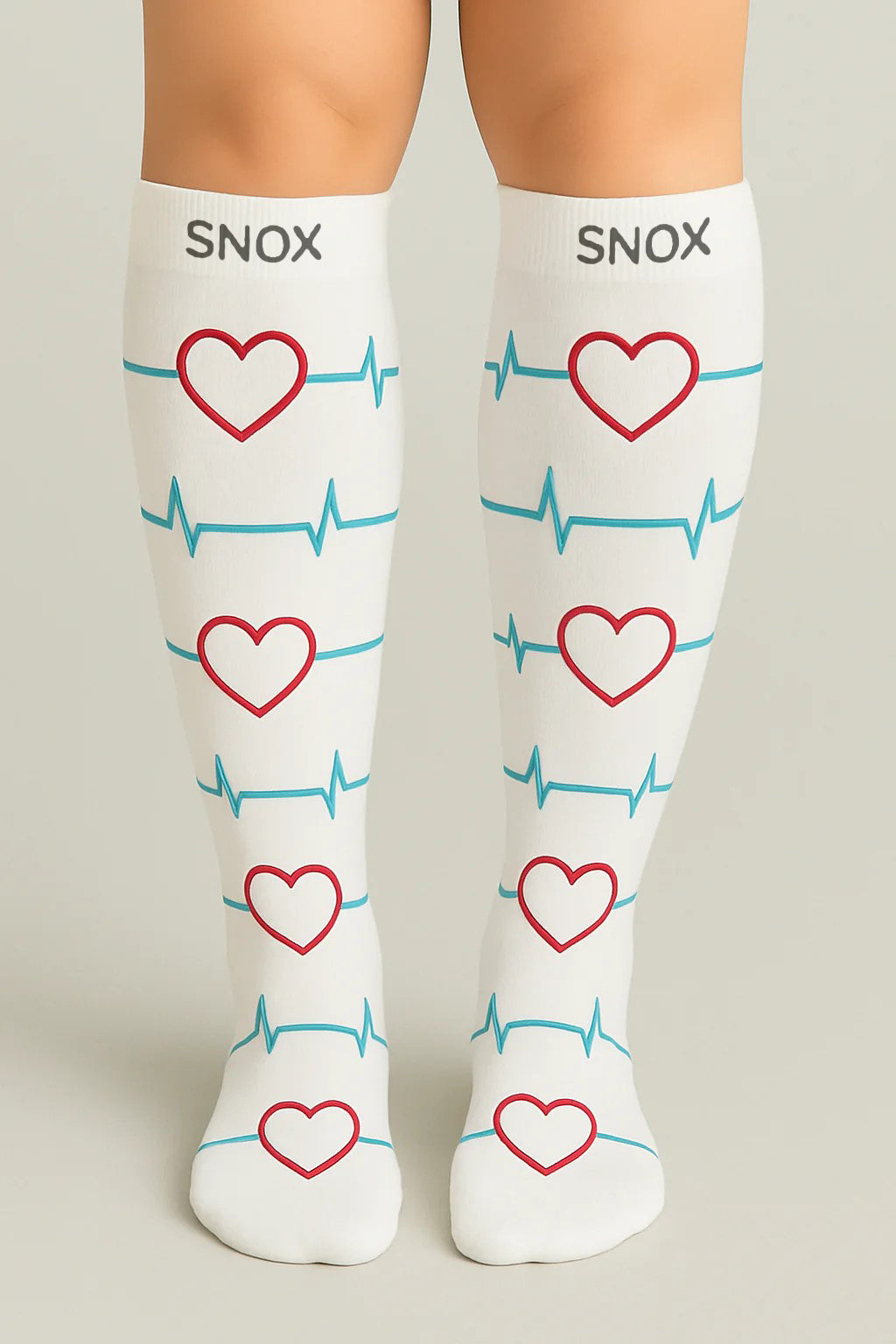 Heartbeat White Compression Socks
