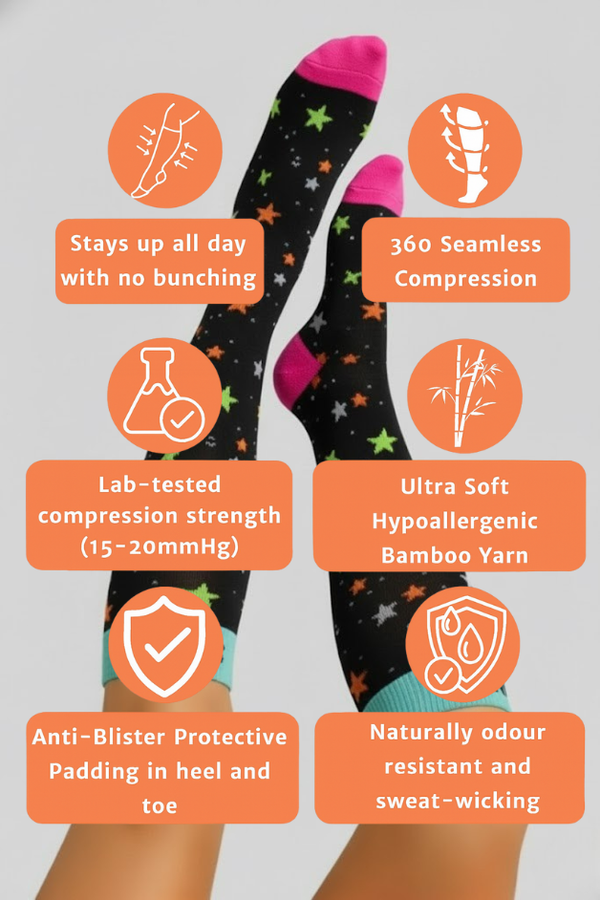 Stars Black/Blue Compression Socks