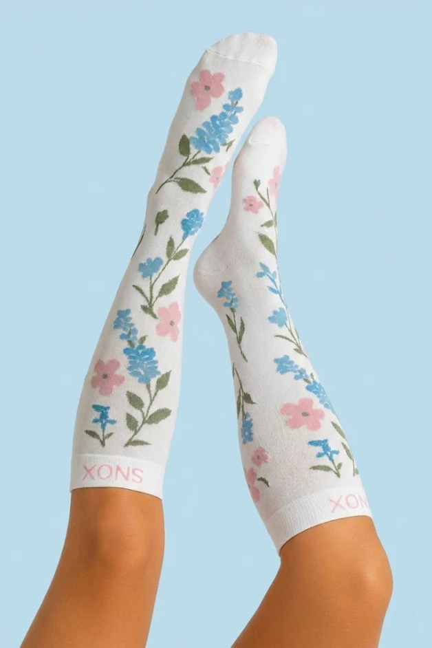 Flowers White Compression Socks