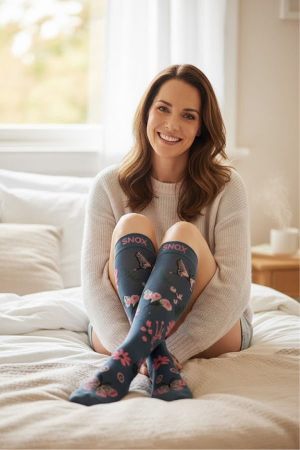 Flowers Navy Blue Compression Socks