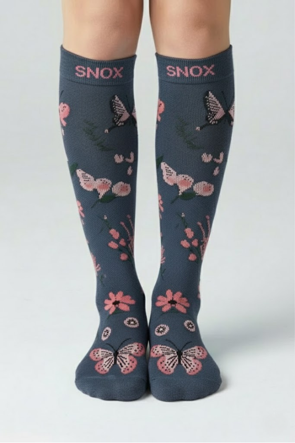Flowers Navy Blue Compression Socks