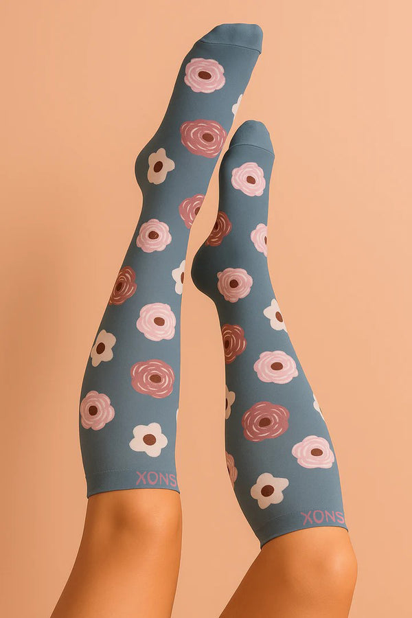 Flowers Grey Compression Socks