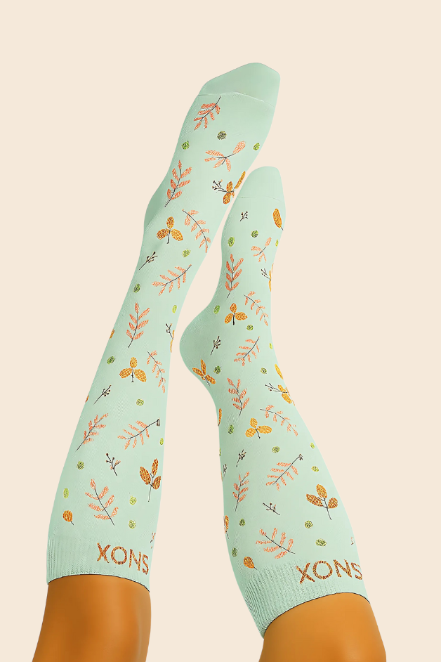 Leaves Mint Compression Socks